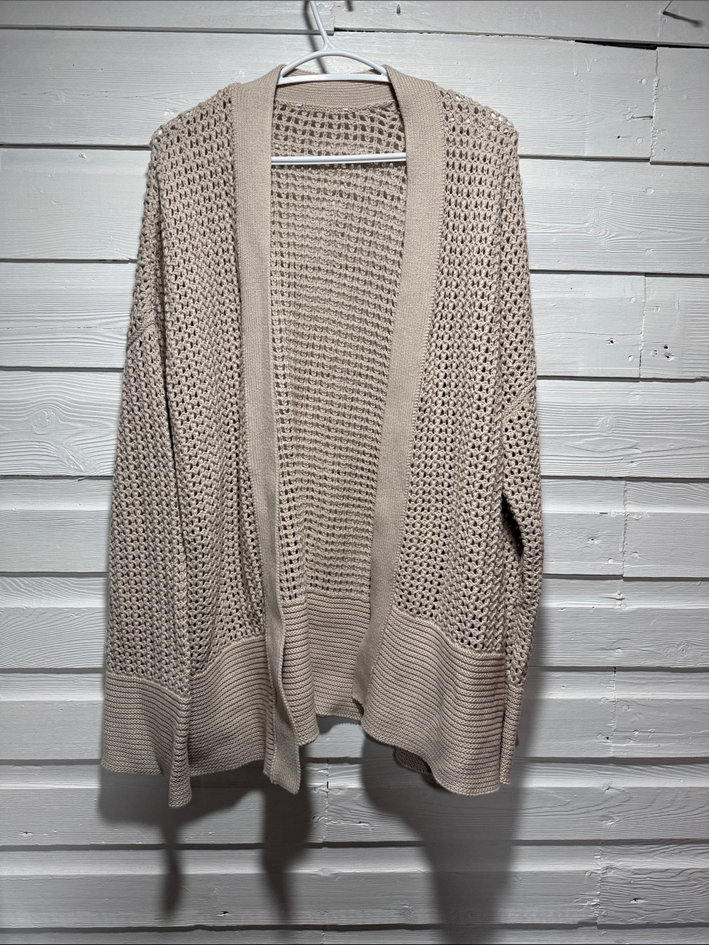 Open-Front Beige Knit Cardigan Sweater